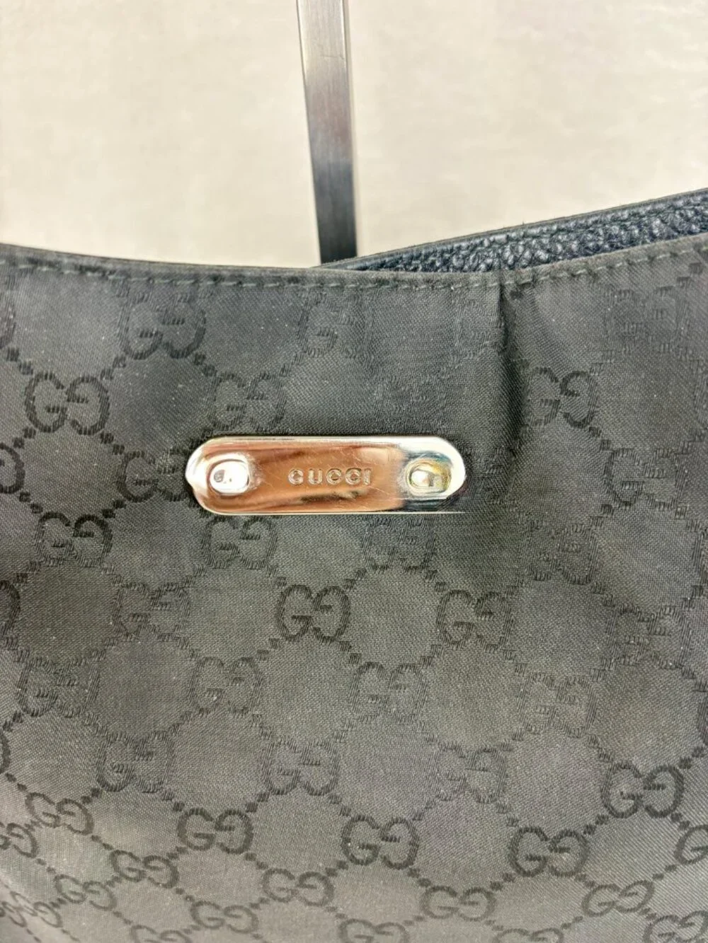 Gucci Vintage Black Monogram GG Canvas Hobo Shoulder Bag